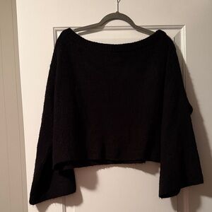 Elegant Black Women's Sweater - boat neck with bell sleeves